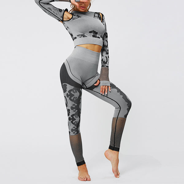 Sport Fitness Seamless Yoga Set Suit Camouflage Workout Clothes Gym for Women Leggings Breathable Long-sleeved Yoga suit | Vimost Shop.
