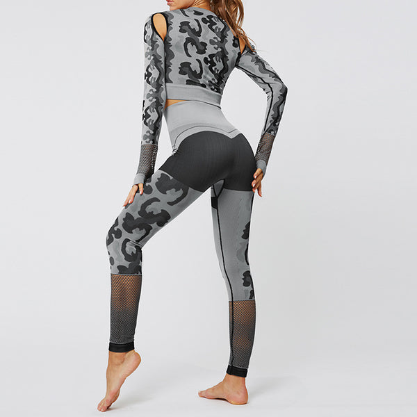 Sport Fitness Seamless Yoga Set Suit Camouflage Workout Clothes Gym for Women Leggings Breathable Long-sleeved Yoga suit | Vimost Shop.