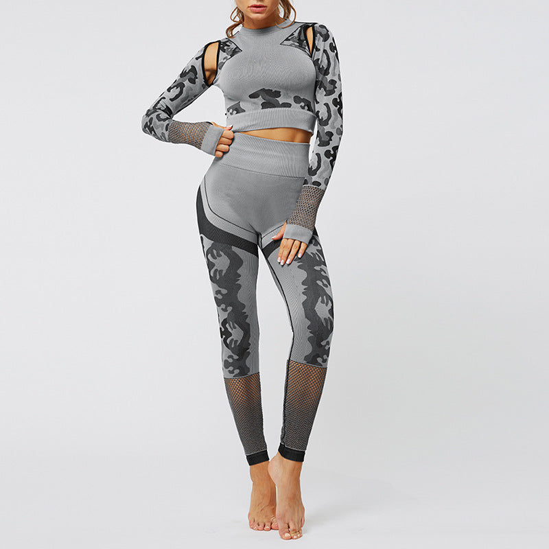 Sport Fitness Seamless Yoga Set Suit Camouflage Workout Clothes Gym for Women Leggings Breathable Long-sleeved Yoga suit | Vimost Shop.