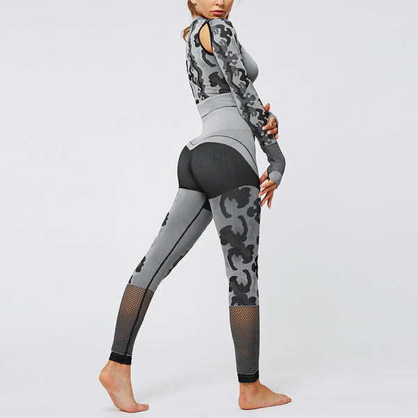 Sport Fitness Seamless Yoga Set Suit Camouflage Workout Clothes Gym for Women Leggings Breathable Long-sleeved Yoga suit | Vimost Shop.
