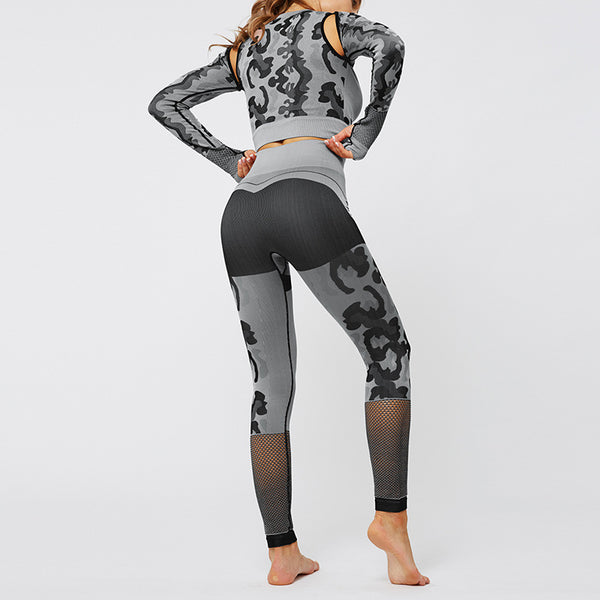 Sport Fitness Seamless Yoga Set Suit Camouflage Workout Clothes Gym for Women Leggings Breathable Long-sleeved Yoga suit | Vimost Shop.