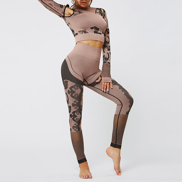 Sport Fitness Seamless Yoga Set Suit Camouflage Workout Clothes Gym for Women Leggings Breathable Long-sleeved Yoga suit | Vimost Shop.