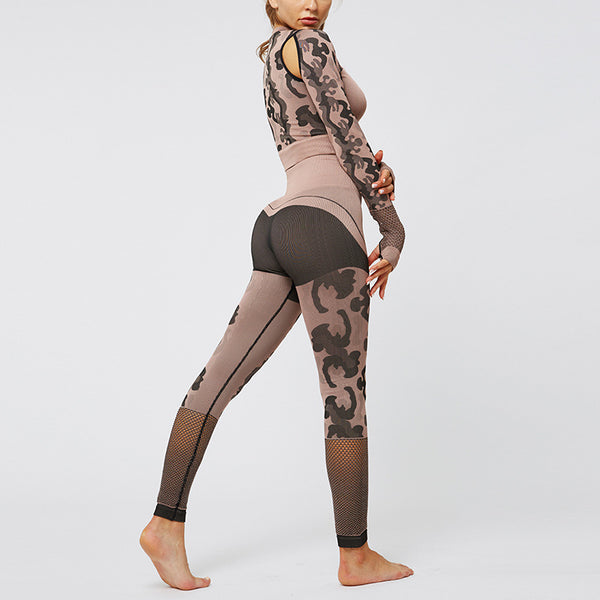 Sport Fitness Seamless Yoga Set Suit Camouflage Workout Clothes Gym for Women Leggings Breathable Long-sleeved Yoga suit | Vimost Shop.