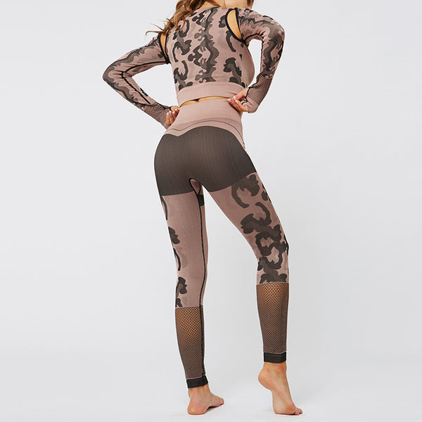 Sport Fitness Seamless Yoga Set Suit Camouflage Workout Clothes Gym for Women Leggings Breathable Long-sleeved Yoga suit | Vimost Shop.