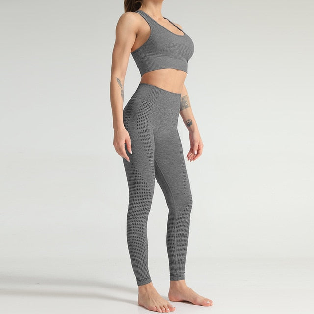 Lycra Seamless 2PCS Women Yoga Set Gym Clothing Fitness Leggings+Cropped Shirts Sport Suit Women Long Sleeve Tracksuit Active | Vimost Shop.