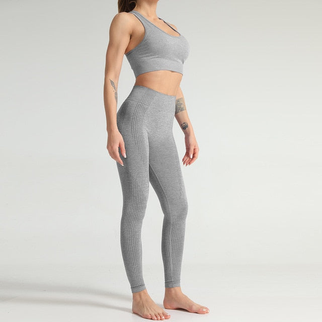 Lycra Seamless 2PCS Women Yoga Set Gym Clothing Fitness Leggings+Cropped Shirts Sport Suit Women Long Sleeve Tracksuit Active | Vimost Shop.