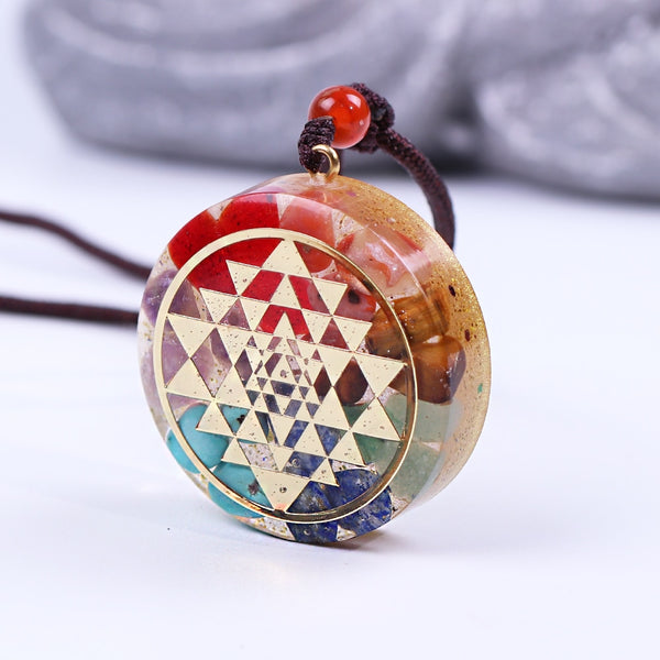 Sri Yantra Orgonite Pendant Necklace 7 Chakra Reiki Yoga Necklace Sacred Geometry Meditation Jewelry | Vimost Shop.