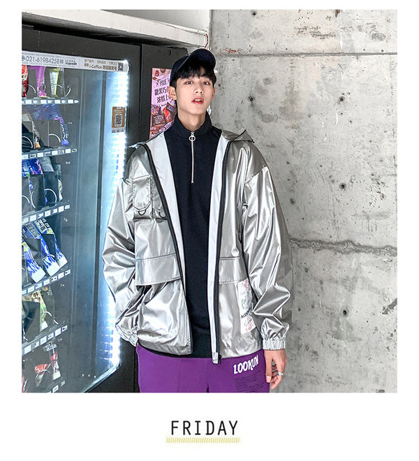 New Spring men Bright Leather Jacket Hooded Multi-pocket Fashion Design Men's Jackets and Coats Clothes Big Size 4XL 5XL | Vimost Shop.