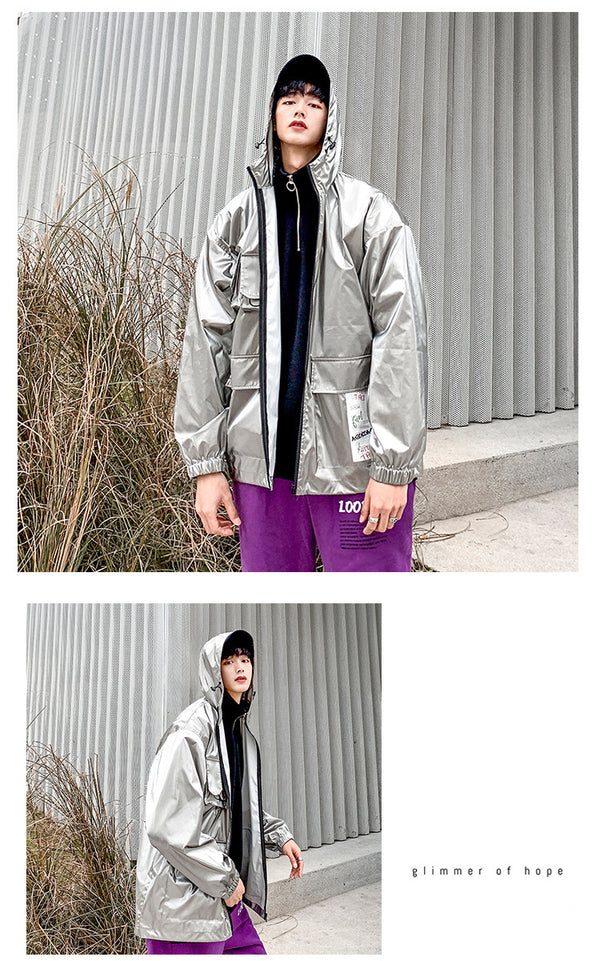 New Spring men Bright Leather Jacket Hooded Multi-pocket Fashion Design Men's Jackets and Coats Clothes Big Size 4XL 5XL | Vimost Shop.
