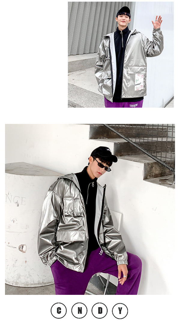 New Spring men Bright Leather Jacket Hooded Multi-pocket Fashion Design Men's Jackets and Coats Clothes Big Size 4XL 5XL | Vimost Shop.