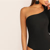 One Shoulder Form Fitting Bodysuit Stretchy Sexy Solid Long Sleeve Basics Bodysuits | Vimost Shop.