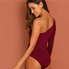 One Shoulder Form Fitting Bodysuit Stretchy Sexy Solid Long Sleeve Basics Bodysuits | Vimost Shop.