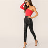 One Shoulder Form Fitting Bodysuit Stretchy Sexy Solid Long Sleeve Basics Bodysuits | Vimost Shop.