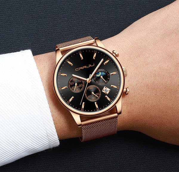 Top Luxury Men Multifunction Watches Waterproof Business Casual Quartz Date Wrist Watch Male Mesh Strap Clock | Vimost Shop.