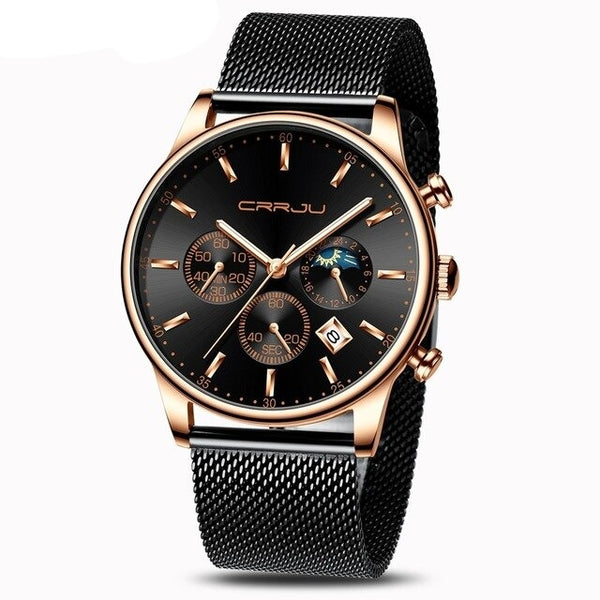 Top Luxury Men Multifunction Watches Waterproof Business Casual Quartz Date Wrist Watch Male Mesh Strap Clock | Vimost Shop.