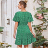 Green Ditsy Floral Surplice Front Ruffle Hem Dress Women V Neck Short Sleeve Summer Boho High Waist Short A Line Dresses | Vimost Shop.
