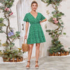 Green Ditsy Floral Surplice Front Ruffle Hem Dress Women V Neck Short Sleeve Summer Boho High Waist Short A Line Dresses | Vimost Shop.