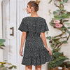 Green Ditsy Floral Surplice Front Ruffle Hem Dress Women V Neck Short Sleeve Summer Boho High Waist Short A Line Dresses | Vimost Shop.