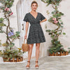 Green Ditsy Floral Surplice Front Ruffle Hem Dress Women V Neck Short Sleeve Summer Boho High Waist Short A Line Dresses | Vimost Shop.
