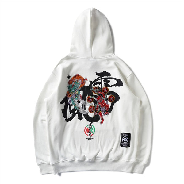 Embroidery Japanese Wind Thunder Devil Hoodie Streetwear Harajuku Hip Hop Chinese Style Hooded Sweatshirts Men Oversize | Vimost Shop.