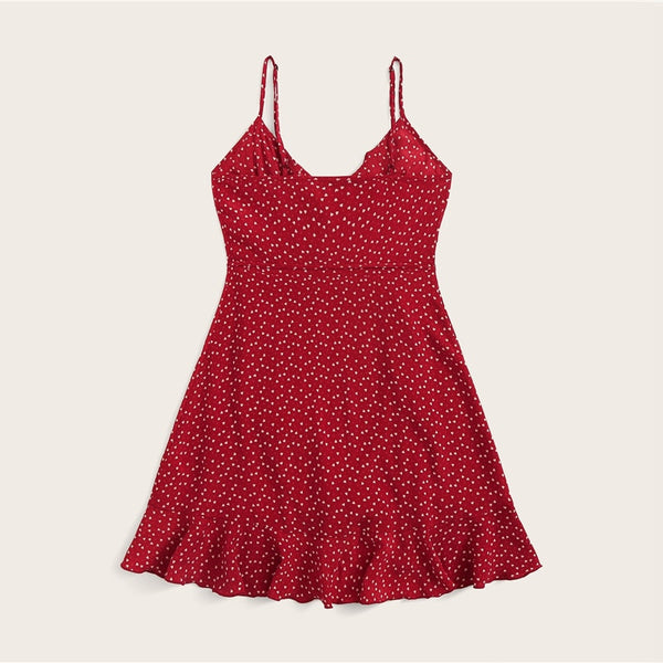 Ruffle Detail Self Tie Wrap Slip Mini Dress Women Boho Sleeveless V Neck Summer Dress Ladies Slim Beach Dress | Vimost Shop.