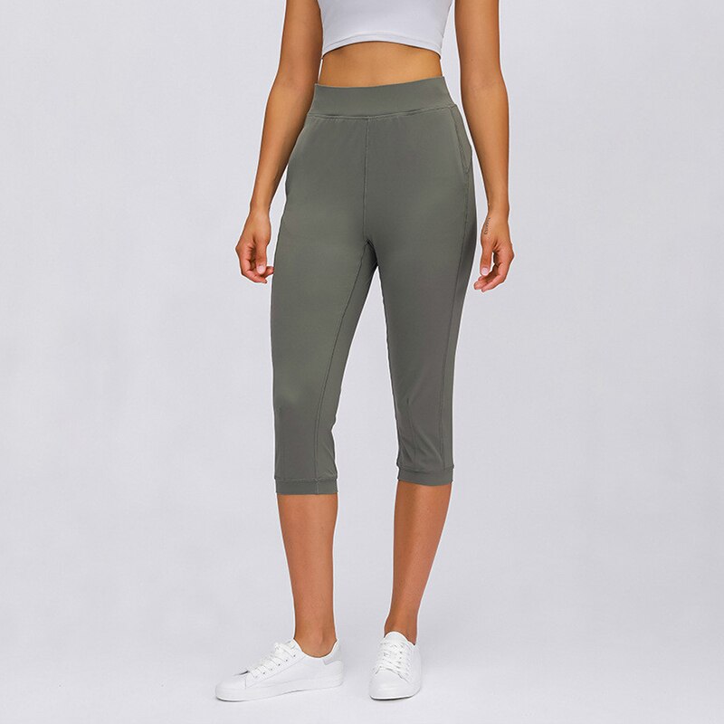 Leisure&Home Sport Fitness Yoga Capri Joggers Women High Waist Stretchy Workout Gym Cropped Pants with Pocket
