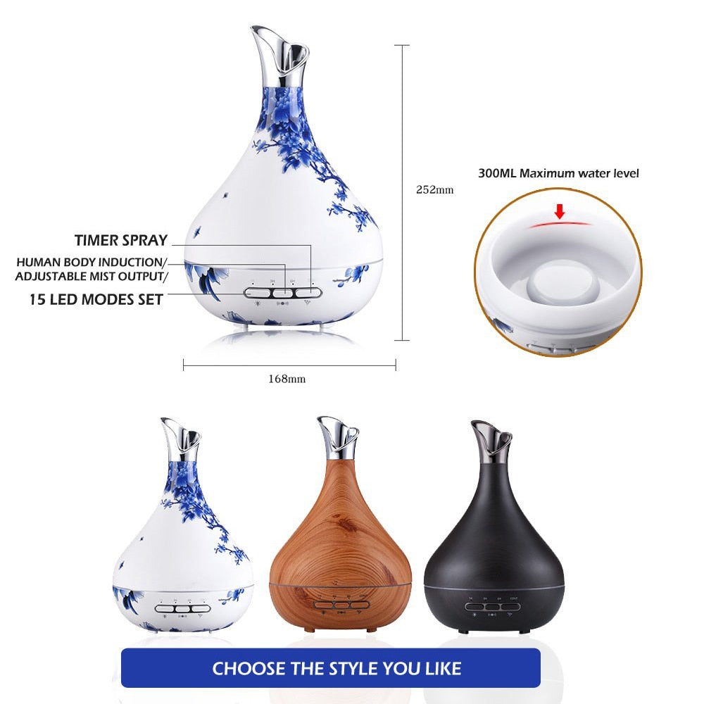 Smart Essential Oil Diffuser 300ml Cool Mist Humidifier Body Induction Auto Control,Time Setting Valentines (Blue White Grain) | Vimost Shop.