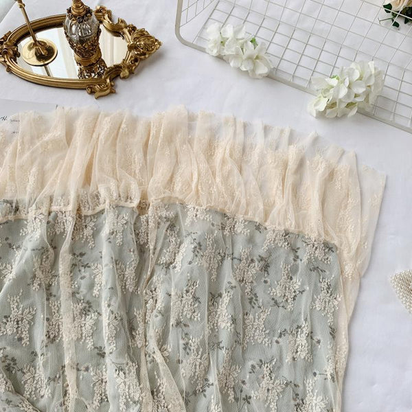 High Waist Casual Party Dress Summer Fashion O Neck Short Puff Sleeve Foamlina Women Vintage Style Floral Lace Dress | Vimost Shop.