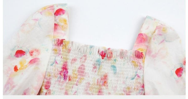 Puff Sleeve Ruffles Ruched  French Retro Campanulaceae Smoky DRESS Square Collar  Waist Slim Temperament Dress | Vimost Shop.