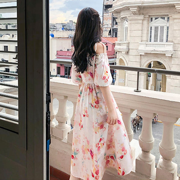 Puff Sleeve Ruffles Ruched  French Retro Campanulaceae Smoky DRESS Square Collar  Waist Slim Temperament Dress | Vimost Shop.