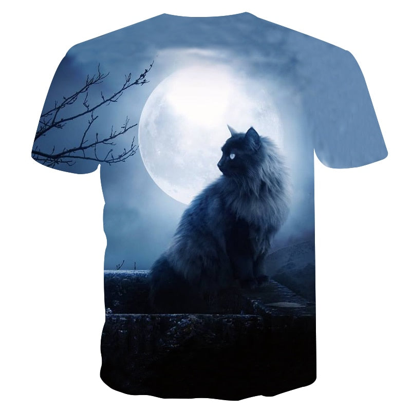 Night cat lady T-shirt women's short sleeves top 3d harajuku Tees top plus size animal T-shirt t shirt women | Vimost Shop.