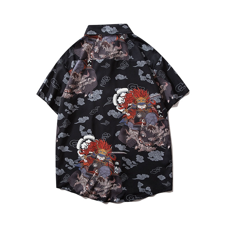 Japanese Style Cat Samuri Shirt Men Hip Hop Streetwear Harajuku Shirt Summer Short Sleeve Korean Shirt Tops | Vimost Shop.