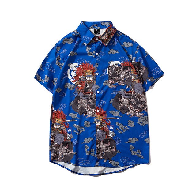 Japanese Style Cat Samuri Shirt Men Hip Hop Streetwear Harajuku Shirt Summer Short Sleeve Korean Shirt Tops | Vimost Shop.
