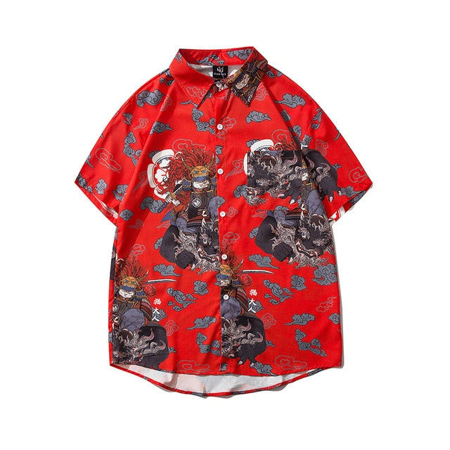 Japanese Style Cat Samuri Shirt Men Hip Hop Streetwear Harajuku Shirt Summer Short Sleeve Korean Shirt Tops | Vimost Shop.