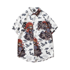 Japanese Style Cat Samuri Shirt  Men Hip Hop Streetwear Harajuku Shirt Summer Short Sleeve Korean Shirt Tops