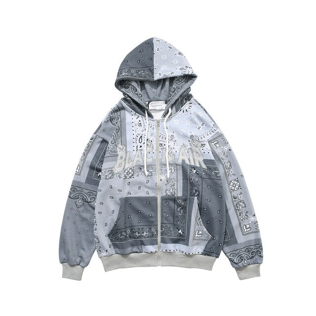 Full Zip Cashew Flowers Pink Hooded Sweatshirts Hoodies Men/women Harajuku Casual Patchwork Hoodie Hip Hop Cotton Tops | Vimost Shop.