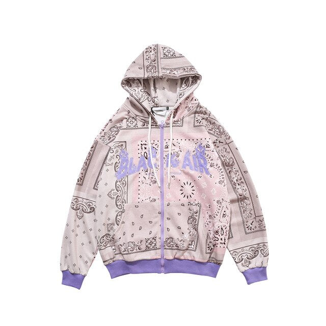 Full Zip Cashew Flowers Pink Hooded Sweatshirts Hoodies Men/women Harajuku Casual Patchwork Hoodie Hip Hop Cotton Tops | Vimost Shop.
