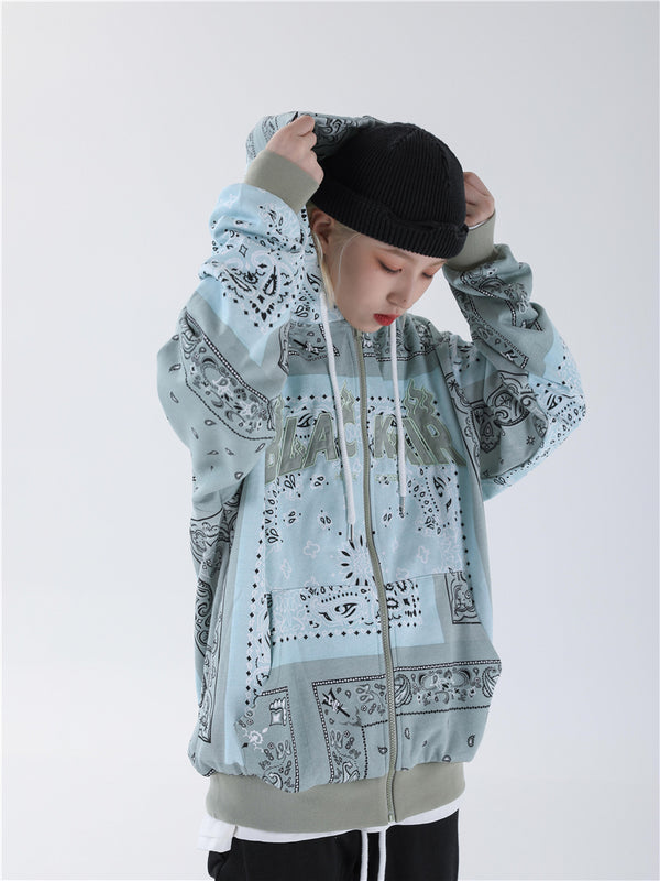 Full Zip Cashew Flowers Pink Hooded Sweatshirts Hoodies Men/women Harajuku Casual Patchwork Hoodie Hip Hop Cotton Tops | Vimost Shop.