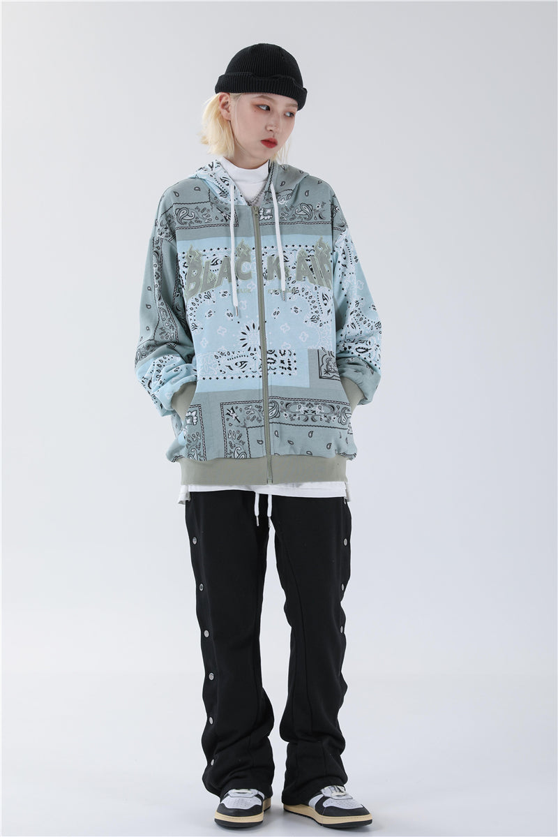 Full Zip Cashew Flowers Pink Hooded Sweatshirts Hoodies Men/women Harajuku Casual Patchwork Hoodie Hip Hop Cotton Tops | Vimost Shop.