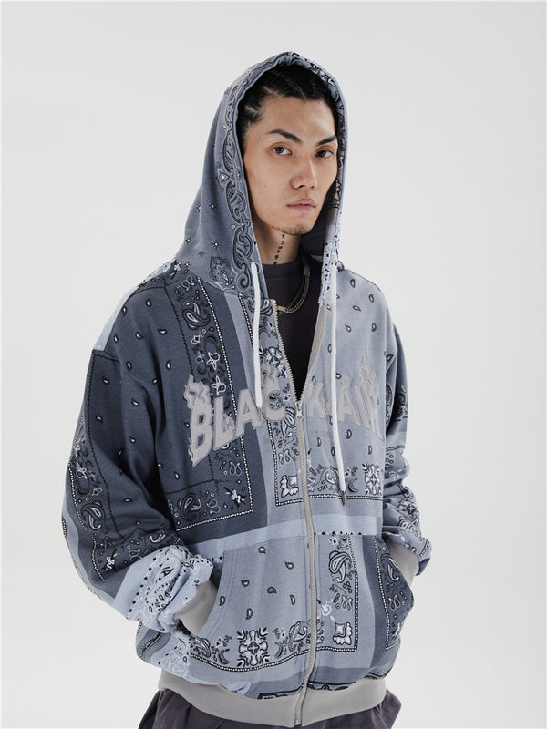Full Zip Cashew Flowers Pink Hooded Sweatshirts Hoodies Men/women Harajuku Casual Patchwork Hoodie Hip Hop Cotton Tops | Vimost Shop.