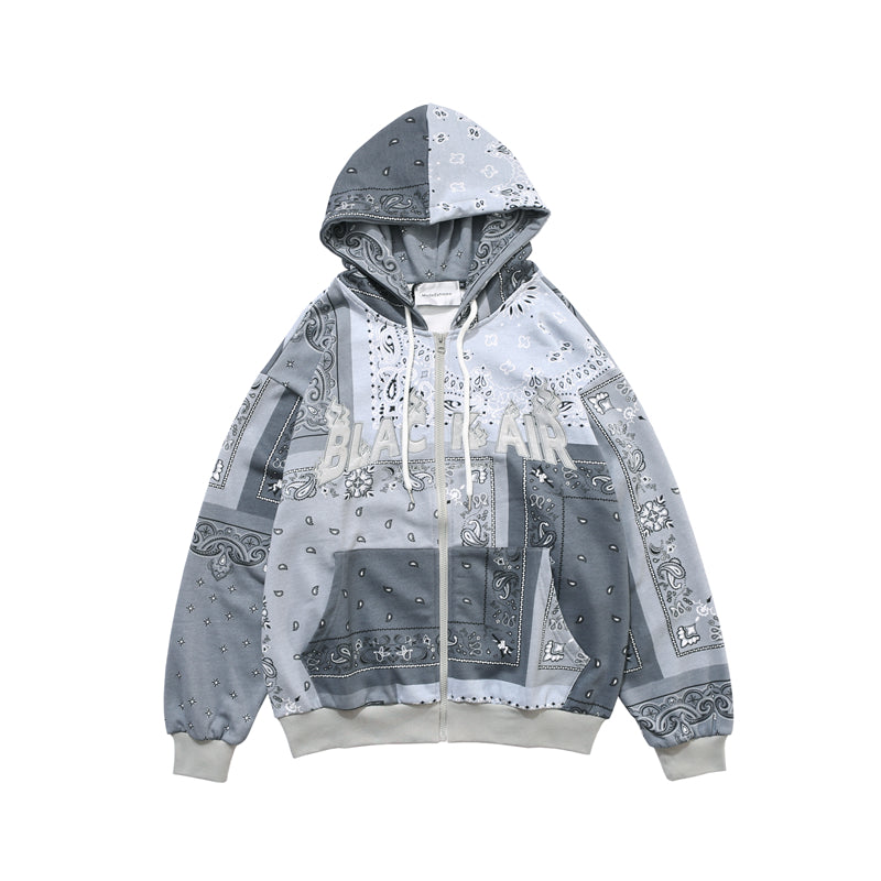 Full Zip Cashew Flowers Pink Hooded Sweatshirts Hoodies Men/women Harajuku Casual Patchwork Hoodie Hip Hop Cotton Tops | Vimost Shop.
