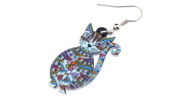 Statement Acrylic Floral Cat Kitten Earrings Big Long Drop Dangle Fashion Animal Jewelry For Girls Women Lady Accessories | Vimost Shop.