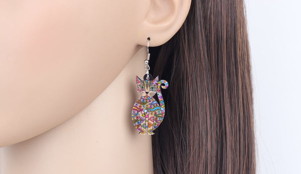 Statement Acrylic Floral Cat Kitten Earrings Big Long Drop Dangle Fashion Animal Jewelry For Girls Women Lady Accessories | Vimost Shop.