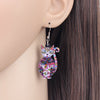Statement Acrylic Floral Cat Kitten Earrings Big Long Drop Dangle Fashion Animal Jewelry For Girls Women Lady Accessories | Vimost Shop.