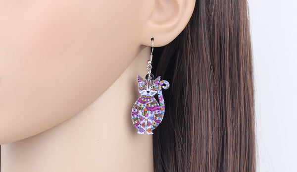 Statement Acrylic Floral Cat Kitten Earrings Big Long Drop Dangle Fashion Animal Jewelry For Girls Women Lady Accessories | Vimost Shop.