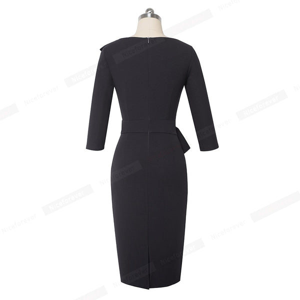 Pure Color with Bow Peplum Dresses Formal Business Bodycon Autumn Women Dress | Vimost Shop.