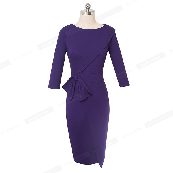 Pure Color with Bow Peplum Dresses Formal Business Bodycon Autumn Women Dress | Vimost Shop.