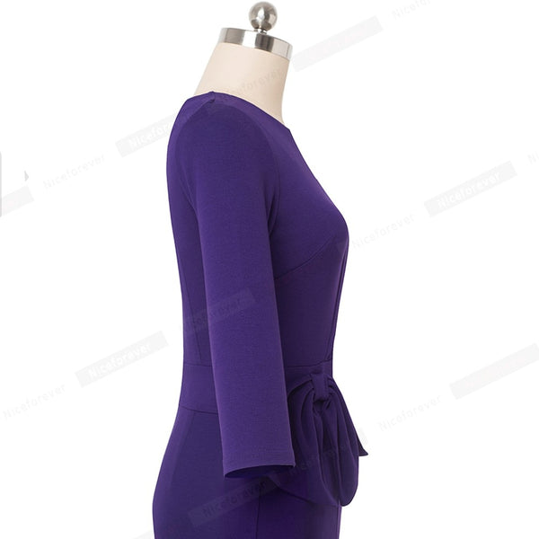 Pure Color with Bow Peplum Dresses Formal Business Bodycon Autumn Women Dress | Vimost Shop.
