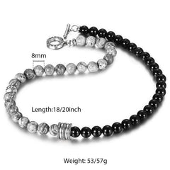 Natural Red Tiger Eyes Map Stone Necklace For Men Unisex Stainless Steel Matte Black Bead Necklace Male Jewelry Gift