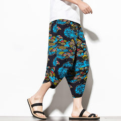 Streetwear Harem Pants Men Calf Length Cotton Bermuda Masculina Wide-legged Bloomers Hip Hop Male Pants Dropshipping
